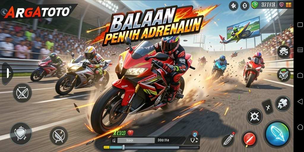 Tampilan gameplay balapan motor yang mendebarkan dan penuh aksi.