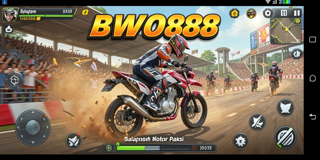Tampilan gameplay BWO888 dengan motor balap yang memacu adrenalin.