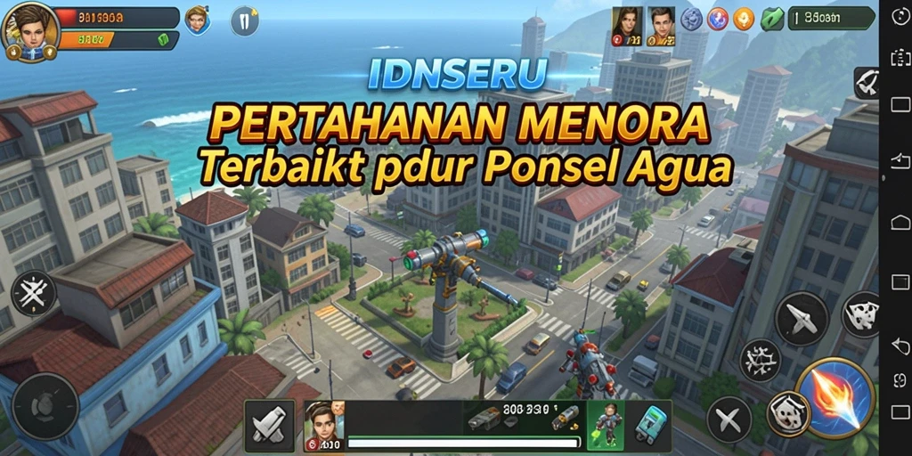 Tampilan menara strategis dalam action saat permainan Tower Defense.